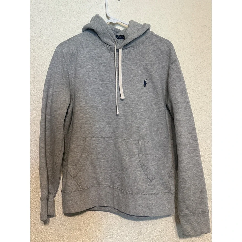 Polo Ralph Lauren Mens L Gray Pullover Hoodie Sweatshirt Logo Preppy college